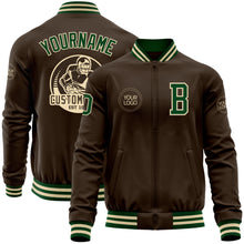 Загрузить изображение в средство просмотра галереи, Custom Brown Green-Cream Bomber Varsity Letterman Zipper Jacket
