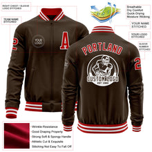 Laden Sie das Bild in den Galerie-Viewer, Custom Brown Red-White Bomber Varsity Letterman Zipper Jacket
