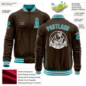 Custom Brown Teal-White Bomber Varsity Letterman Zipper Jacket