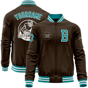 Custom Brown Teal-White Bomber Varsity Letterman Zipper Jacket