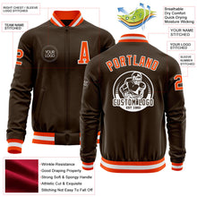 Laden Sie das Bild in den Galerie-Viewer, Custom Brown Orange-White Bomber Varsity Letterman Zipper Jacket
