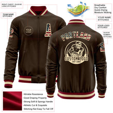 Charger l&#39;image dans la galerie, Custom Brown Vintage USA Flag Cream-Maroon Bomber Varsity Letterman Zipper Jacket
