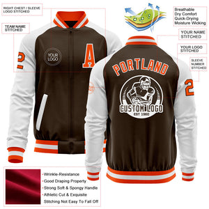 Custom Brown Orange-White Bomber Varsity Letterman Two Tone Zipper Jacket