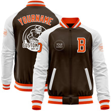 Загрузить изображение в средство просмотра галереи, Custom Brown Orange-White Bomber Varsity Letterman Two Tone Zipper Jacket
