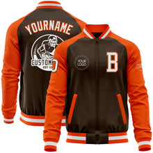 Загрузить изображение в средство просмотра галереи, Custom Brown White-Orange Bomber Varsity Letterman Two Tone Zipper Jacket
