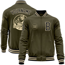 Charger l&#39;image dans la galerie, Custom Olive Black-Cream Bomber Varsity Letterman Salute To Service Zipper Jacket
