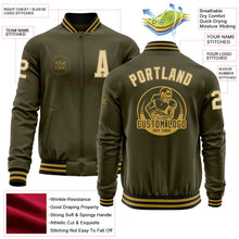 Load image into Gallery viewer, Custom Olive Cream Old Gold-Black Bomber Varsity Letterman Salute To Service Zipper Jacket
