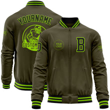 Charger l&#39;image dans la galerie, Custom Olive Black-Neon Green Bomber Varsity Letterman Salute To Service Zipper Jacket
