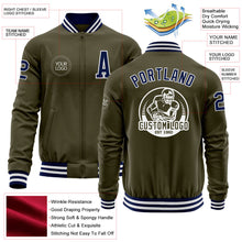 Load image into Gallery viewer, Custom Olive Navy-White Bomber Varsity Letterman Salute To Service Zipper Jacket
