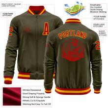 Load image into Gallery viewer, Custom Olive Red-Gold Bomber Varsity Letterman Salute To Service Zipper Jacket
