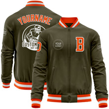 Load image into Gallery viewer, Custom Olive Orange-White Bomber Varsity Letterman Salute To Service Zipper Jacket
