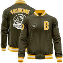 Load image into Gallery viewer, Custom Olive Gold-White Bomber Varsity Letterman Salute To Service Zipper Jacket
