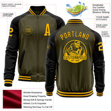 Load image into Gallery viewer, Custom Olive Gold-Black Bomber Varsity Letterman Two Tone Salute To Service Zipper Jacket
