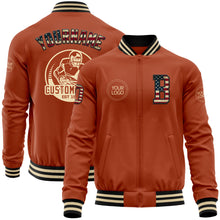 Charger l&#39;image dans la galerie, Custom Texas Orange Vintage USA Flag Black-Cream Bomber Varsity Letterman Zipper Jacket
