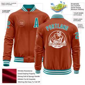 Custom Texas Orange Teal-White Bomber Varsity Letterman Zipper Jacket