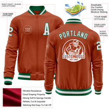 Laden Sie das Bild in den Galerie-Viewer, Custom Texas Orange White-Kelly Green Bomber Varsity Letterman Zipper Jacket
