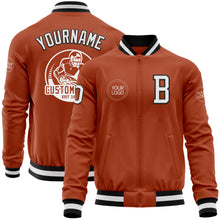 Laden Sie das Bild in den Galerie-Viewer, Custom Texas Orange White-Black Bomber Varsity Letterman Zipper Jacket
