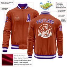 Laden Sie das Bild in den Galerie-Viewer, Custom Texas Orange Purple-White Bomber Varsity Letterman Zipper Jacket
