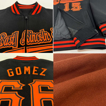 Custom Texas Orange Black-Cream Bomber Varsity Letterman Two Tone Zipper Jacket