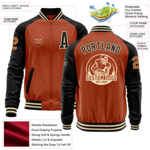 Charger l&#39;image dans la galerie, Custom Texas Orange Cream-Black Bomber Varsity Letterman Two Tone Zipper Jacket
