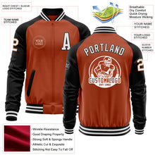 Laden Sie das Bild in den Galerie-Viewer, Custom Texas Orange White-Black Bomber Varsity Letterman Two Tone Zipper Jacket
