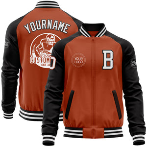 Custom Texas Orange White-Black Bomber Varsity Letterman Two Tone Zipper Jacket