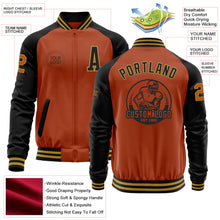 Laden Sie das Bild in den Galerie-Viewer, Custom Texas Orange Old Gold-Black Bomber Varsity Letterman Two Tone Zipper Jacket
