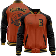 Laden Sie das Bild in den Galerie-Viewer, Custom Texas Orange Old Gold-Black Bomber Varsity Letterman Two Tone Zipper Jacket
