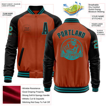 Charger l&#39;image dans la galerie, Custom Texas Orange Teal-Black Bomber Varsity Letterman Two Tone Zipper Jacket
