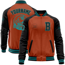 Charger l&#39;image dans la galerie, Custom Texas Orange Teal-Black Bomber Varsity Letterman Two Tone Zipper Jacket
