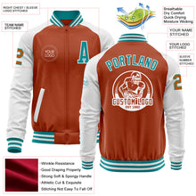 Charger l&#39;image dans la galerie, Custom Texas Orange Teal-White Bomber Varsity Letterman Two Tone Zipper Jacket
