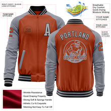 Laden Sie das Bild in den Galerie-Viewer, Custom Texas Orange Black-Gray Bomber Varsity Letterman Two Tone Zipper Jacket
