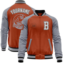 Charger l&#39;image dans la galerie, Custom Texas Orange Black-Gray Bomber Varsity Letterman Two Tone Zipper Jacket
