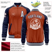 Laden Sie das Bild in den Galerie-Viewer, Custom Texas Orange White-Navy Bomber Varsity Letterman Two Tone Zipper Jacket
