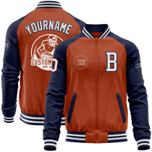 Laden Sie das Bild in den Galerie-Viewer, Custom Texas Orange White-Navy Bomber Varsity Letterman Two Tone Zipper Jacket
