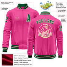 Load image into Gallery viewer, Custom Pink Kelly Green Cream-Black Bomber Varsity Letterman Zipper Jacket
