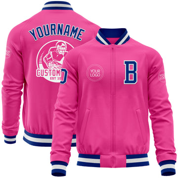 Custom Pink Royal-White Bomber Varsity Letterman Zipper Jacket