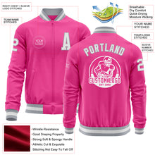 Charger l&#39;image dans la galerie, Custom Pink White-Gray Bomber Varsity Letterman Zipper Jacket
