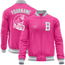 Charger l&#39;image dans la galerie, Custom Pink White-Gray Bomber Varsity Letterman Zipper Jacket
