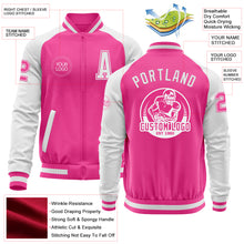 Charger l&#39;image dans la galerie, Custom Pink White Bomber Varsity Letterman Two Tone Zipper Jacket
