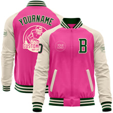 Load image into Gallery viewer, Custom Pink Green-Cream Bomber Varsity Letterman Two Tone Zipper Jacket
