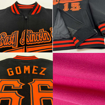 Custom Pink Black-Cream Bomber Varsity Letterman Two Tone Zipper Jacket