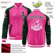 Charger l&#39;image dans la galerie, Custom Pink White-Green Bomber Varsity Letterman Two Tone Zipper Jacket
