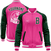 Charger l&#39;image dans la galerie, Custom Pink White-Green Bomber Varsity Letterman Two Tone Zipper Jacket
