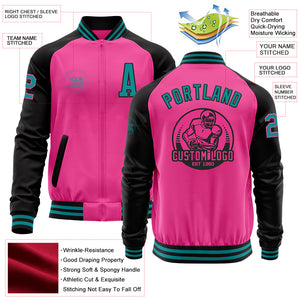 Custom Pink Teal-Black Bomber Varsity Letterman Two Tone Zipper Jacket