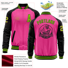 Charger l&#39;image dans la galerie, Custom Pink Neon Green-Black Bomber Varsity Letterman Two Tone Zipper Jacket
