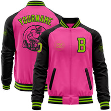 Charger l&#39;image dans la galerie, Custom Pink Neon Green-Black Bomber Varsity Letterman Two Tone Zipper Jacket
