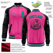 Charger l&#39;image dans la galerie, Custom Pink Aqua-Black Bomber Varsity Letterman Two Tone Zipper Jacket
