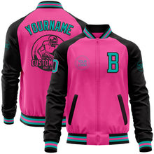 Charger l&#39;image dans la galerie, Custom Pink Aqua-Black Bomber Varsity Letterman Two Tone Zipper Jacket
