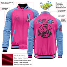 Charger l&#39;image dans la galerie, Custom Pink Black-Light Blue Bomber Varsity Letterman Two Tone Zipper Jacket
